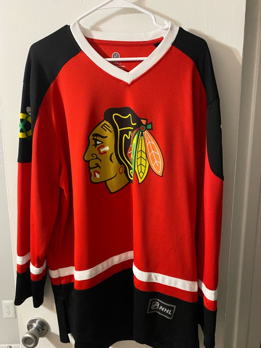 NHL Red and Black V-Neck Hockey Sweater with Team Crest